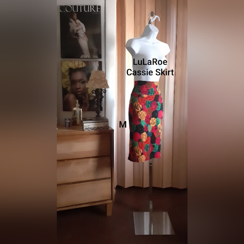 LuLaRoe Colorful Red Cassie Skirt Bodycon Midi M